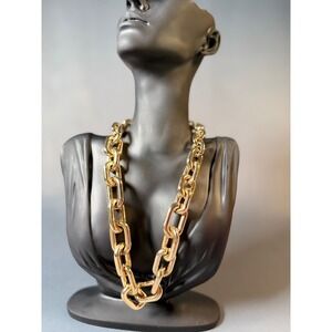 Chico's Chunky Gold Tone Statement Necklace Bold Link Chain Toggle Clasp 19 In.
